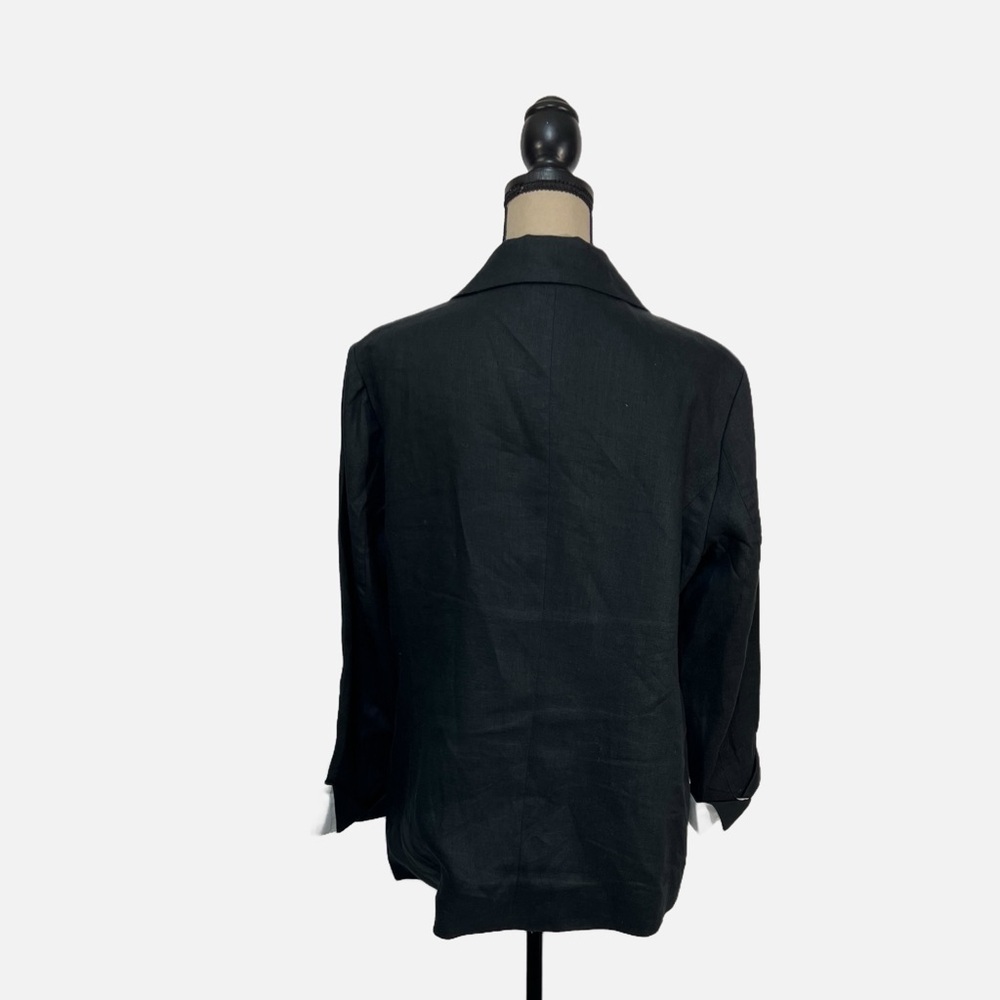 Vintage Neiman Marcus Linen Jacket Black White Notched Lapel Size Large - Picture 4 of 9